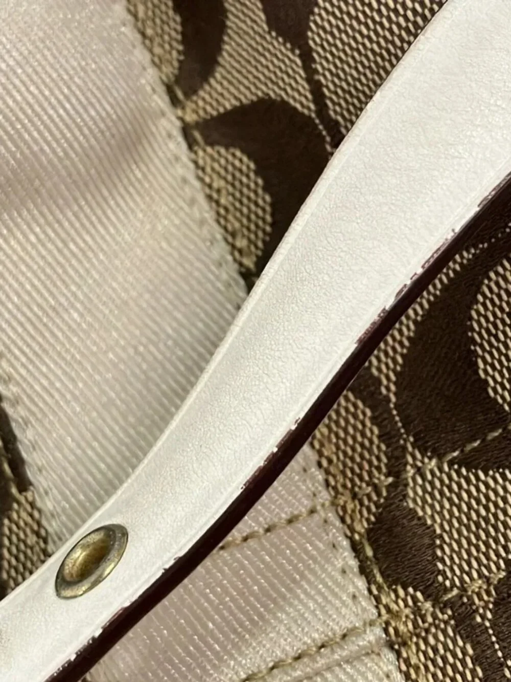 COACH Signature Stripe Accessory Pouch 40757 Dark Brown Beige White Jacquard
